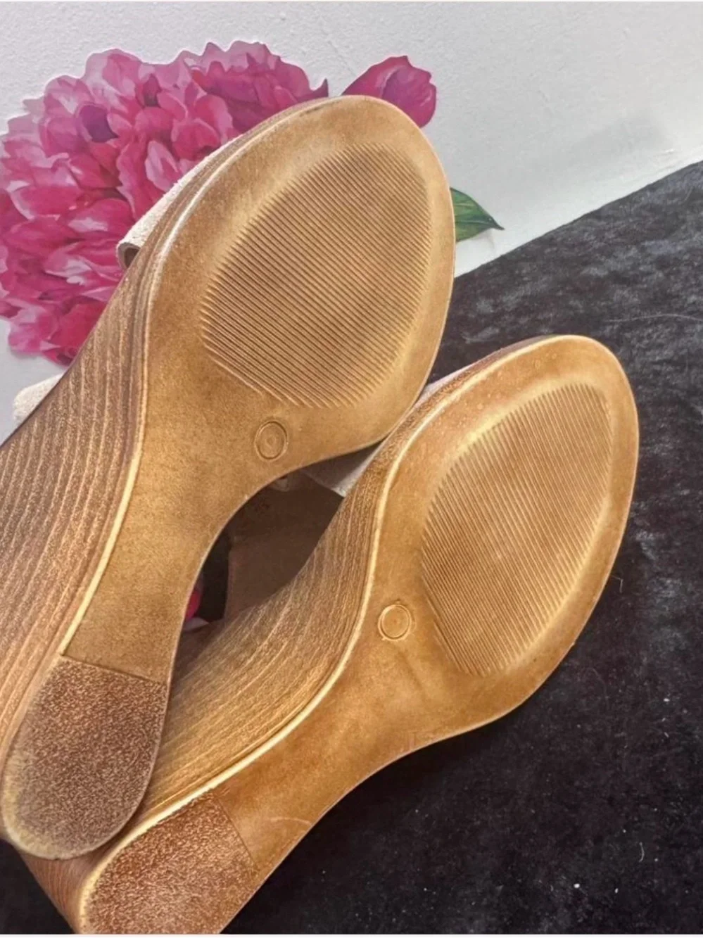 Taupe Suede Open-Toe Wedge Sandals